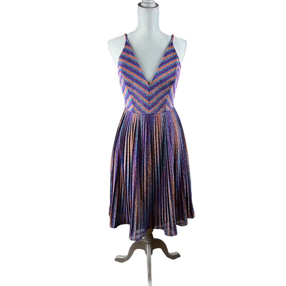 Dress the Population Multicolor Metallic Pleated Midi Dress